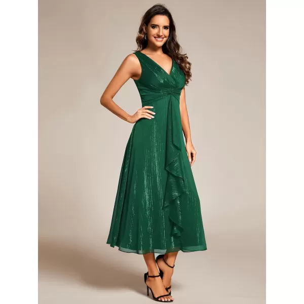 imageEverPretty Womens Summer Sleeveless Midi Length Pleated A Line Wedding Guest Dress 11977Dark Green