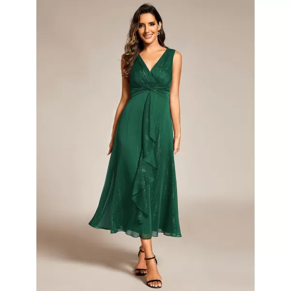 imageEverPretty Womens Summer Sleeveless Midi Length Pleated A Line Wedding Guest Dress 11977Dark Green