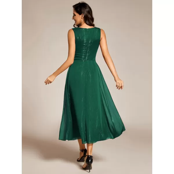 imageEverPretty Womens Summer Sleeveless Midi Length Pleated A Line Wedding Guest Dress 11977Dark Green