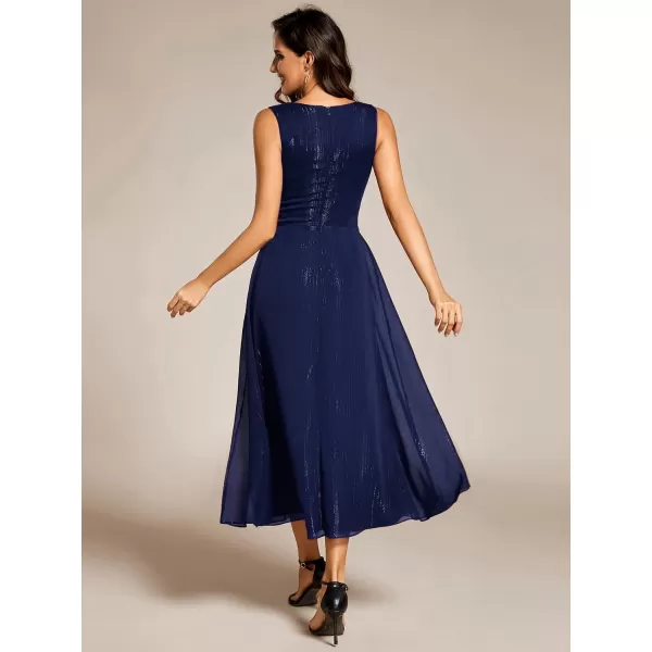 imageEverPretty Womens Summer Sleeveless Midi Length Pleated A Line Wedding Guest Dress 11977Navy Blue