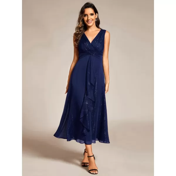 imageEverPretty Womens Summer Sleeveless Midi Length Pleated A Line Wedding Guest Dress 11977Navy Blue