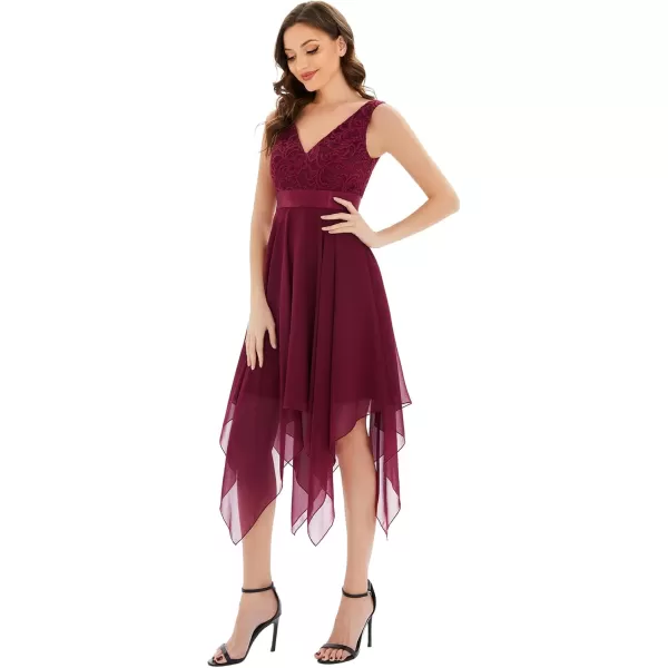 imageEverPretty Womens Vintage V Neck Irregular Hem Lace A Line Chiffon Cocktail Dresses 00207Burgundy