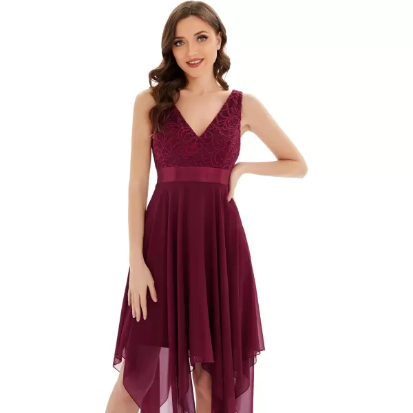 imageEverPretty Womens Vintage V Neck Irregular Hem Lace A Line Chiffon Cocktail Dresses 00207Burgundy