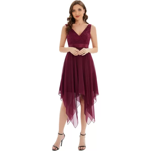 imageEverPretty Womens Vintage V Neck Irregular Hem Lace A Line Chiffon Cocktail Dresses 00207Burgundy