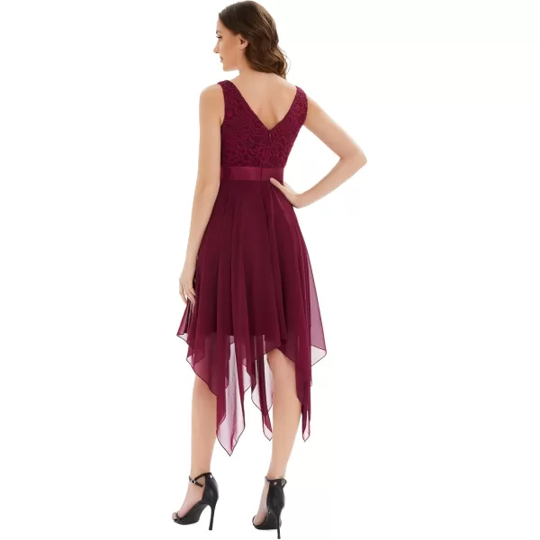 imageEverPretty Womens Vintage V Neck Irregular Hem Lace A Line Chiffon Cocktail Dresses 00207Burgundy