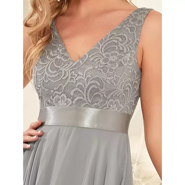 imageEverPretty Womens Vintage V Neck Irregular Hem Lace A Line Chiffon Cocktail Dresses 00207Gray