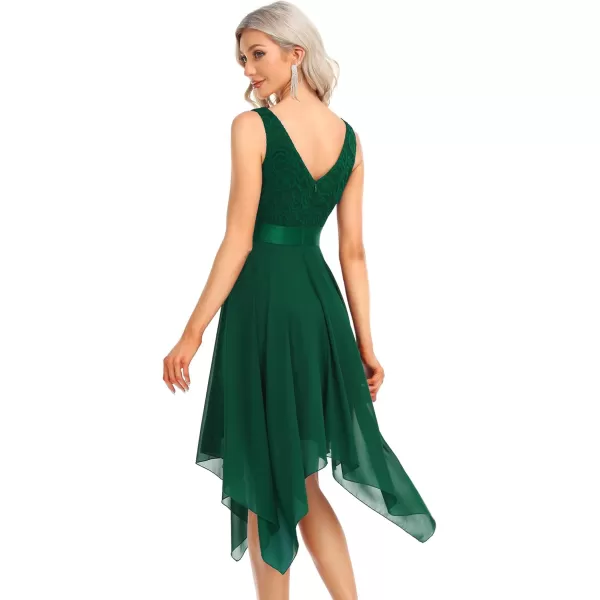 imageEverPretty Womens Vintage V Neck Irregular Hem Lace A Line Chiffon Cocktail Dresses 00207Green