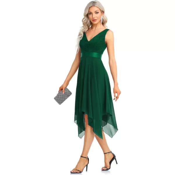 imageEverPretty Womens Vintage V Neck Irregular Hem Lace A Line Chiffon Cocktail Dresses 00207Green