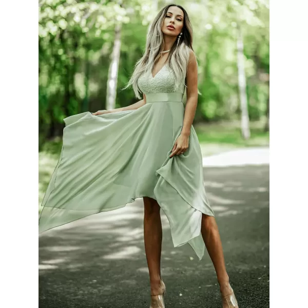 imageEverPretty Womens Vintage V Neck Irregular Hem Lace A Line Chiffon Cocktail Dresses 00207Mint Green