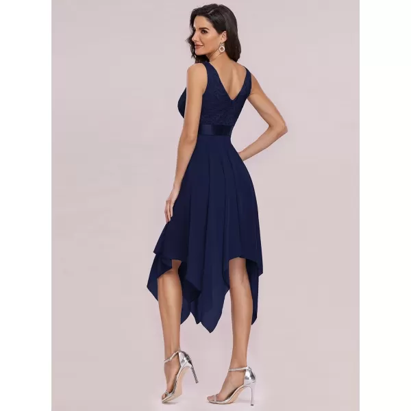 imageEverPretty Womens Vintage V Neck Irregular Hem Lace A Line Chiffon Cocktail Dresses 00207Navy Blue