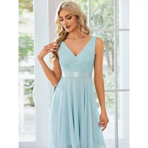 imageEverPretty Womens Vintage V Neck Irregular Hem Lace A Line Chiffon Cocktail Dresses 00207Sky Blue