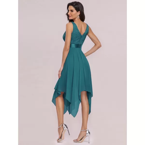 imageEverPretty Womens Vintage V Neck Irregular Hem Lace A Line Chiffon Cocktail Dresses 00207Teal