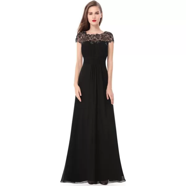 imageEverPretty Womens Cap Sleeve Ruched Lace Round Neck Chiffon Formal Evening Gowns 09993USBlack