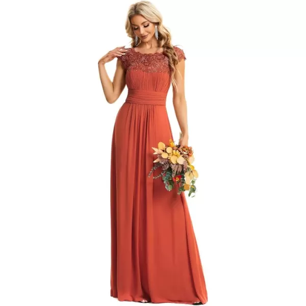 imageEverPretty Womens Cap Sleeve Ruched Lace Round Neck Chiffon Formal Evening Gowns 09993USBurnt Orange