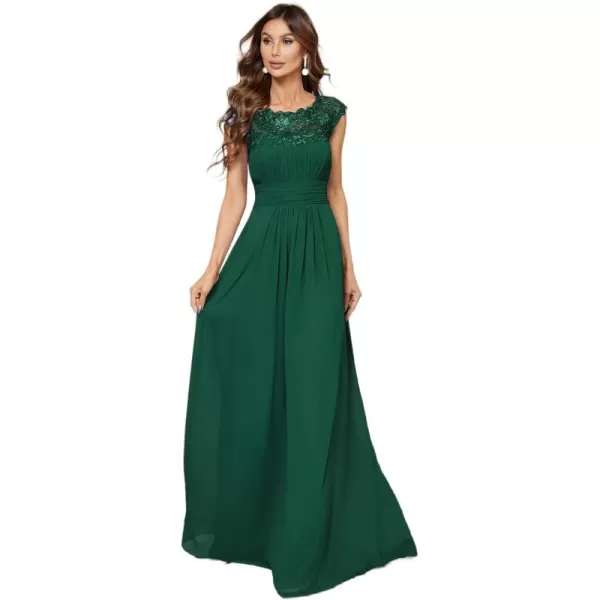 imageEverPretty Womens Cap Sleeve Ruched Lace Round Neck Chiffon Formal Evening Gowns 09993USGreen