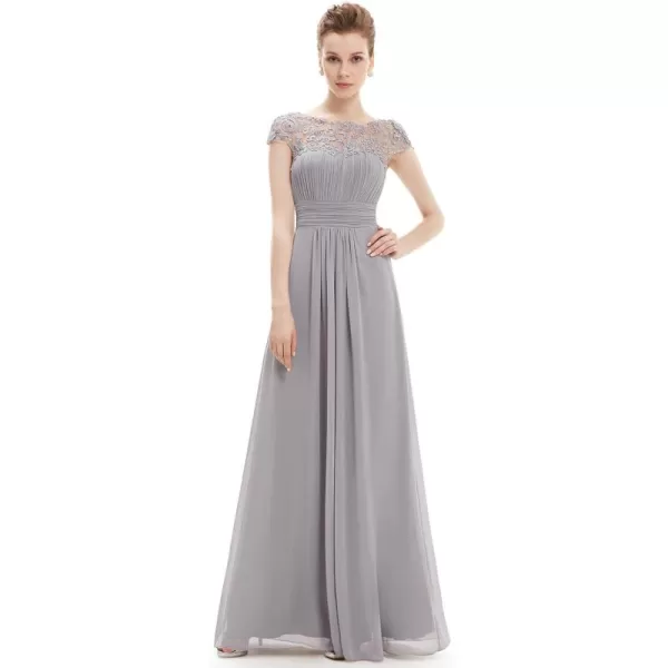 imageEverPretty Womens Cap Sleeve Ruched Lace Round Neck Chiffon Formal Evening Gowns 09993USGrey