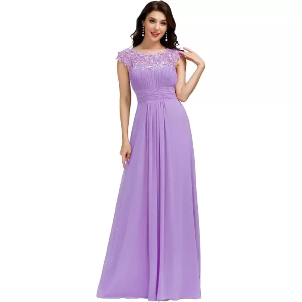 imageEverPretty Womens Cap Sleeve Ruched Lace Round Neck Chiffon Formal Evening Gowns 09993USLavender