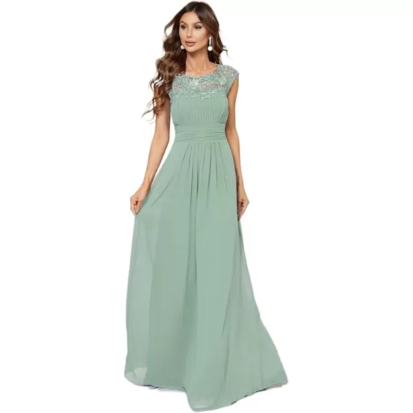 imageEverPretty Womens Cap Sleeve Ruched Lace Round Neck Chiffon Formal Evening Gowns 09993USMint Green1