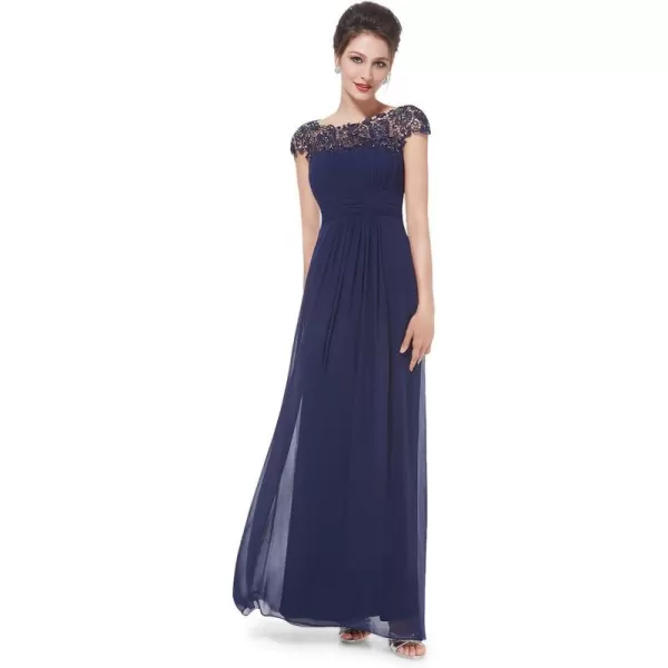 imageEverPretty Womens Cap Sleeve Ruched Lace Round Neck Chiffon Formal Evening Gowns 09993USNavy Blue