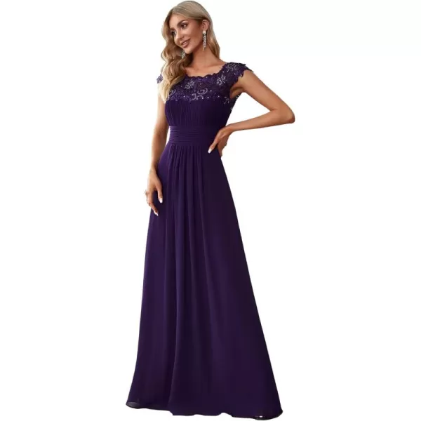 imageEverPretty Womens Cap Sleeve Ruched Lace Round Neck Chiffon Formal Evening Gowns 09993USPurple