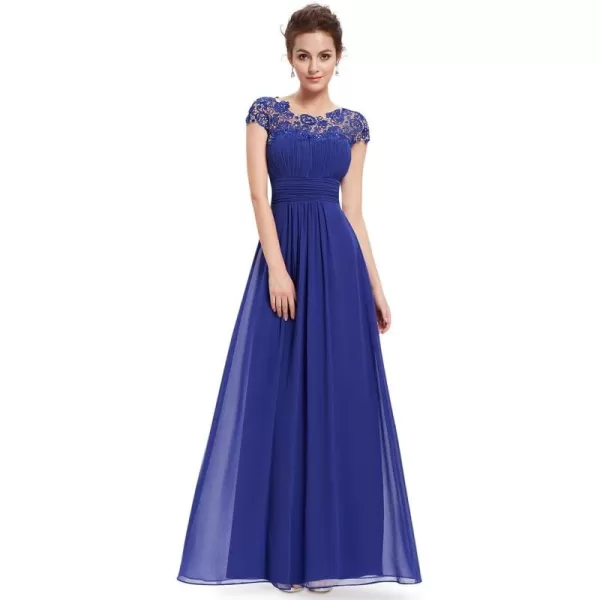 imageEverPretty Womens Cap Sleeve Ruched Lace Round Neck Chiffon Formal Evening Gowns 09993USSapphire Blue