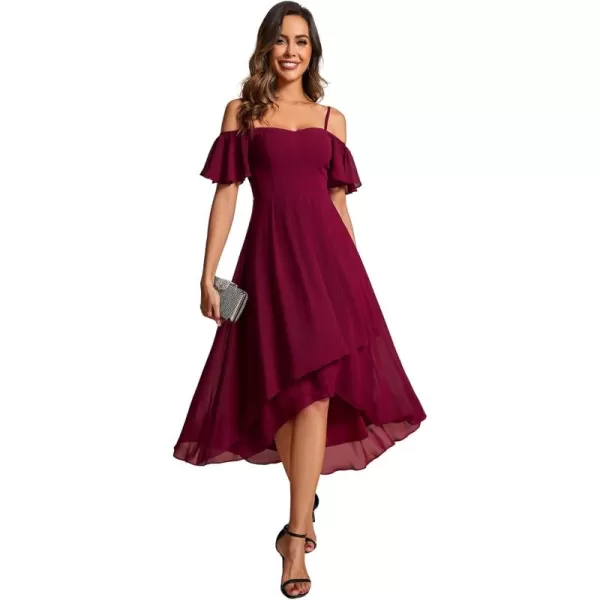 imageEverPretty Womens Chiffon Summer Off Shoulder Formal Dress High Low Midi Wedding Guest Dresses 02103Burgundy