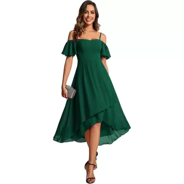 imageEverPretty Womens Chiffon Summer Off Shoulder Formal Dress High Low Midi Wedding Guest Dresses 02103Dark Green