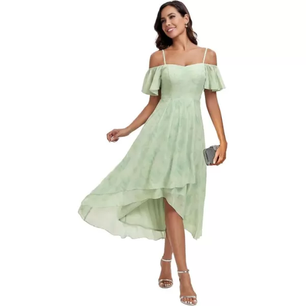 imageEverPretty Womens Chiffon Summer Off Shoulder Formal Dress High Low Midi Wedding Guest Dresses 02103Light Green Roses