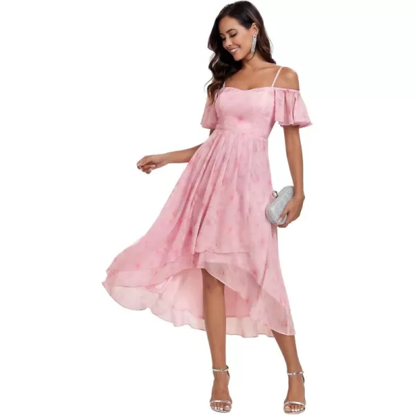 imageEverPretty Womens Chiffon Summer Off Shoulder Formal Dress High Low Midi Wedding Guest Dresses 02103Light Purple Roses