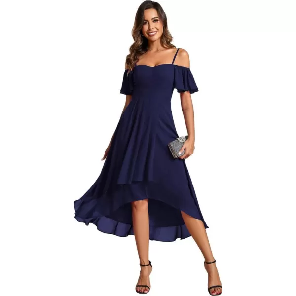 imageEverPretty Womens Chiffon Summer Off Shoulder Formal Dress High Low Midi Wedding Guest Dresses 02103Navy Blue