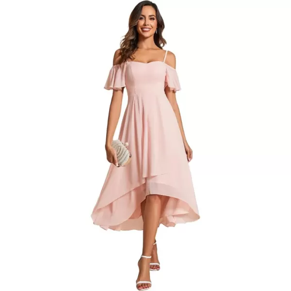 imageEverPretty Womens Chiffon Summer Off Shoulder Formal Dress High Low Midi Wedding Guest Dresses 02103Pink