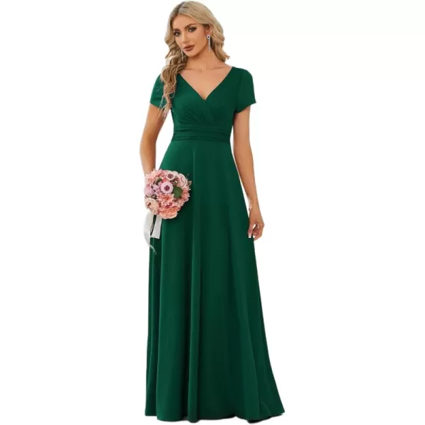 imageEverPretty Womens Formal Dress Ruched Waist V Neck A Line Bridesmiad Dress with Sleeves 01730Green