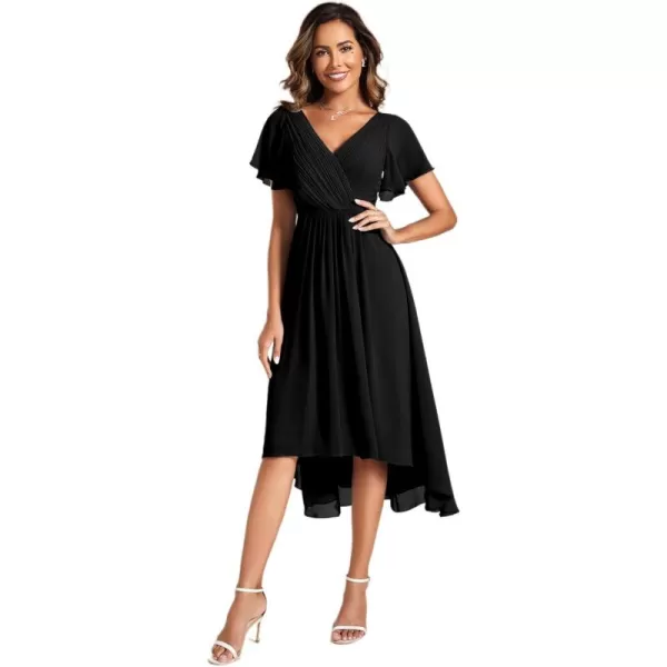 imageEverPretty Womens Summer Dress Chiffon VNeck Short Wedding Guest Dress with Ruffled Sleeves 01923Black