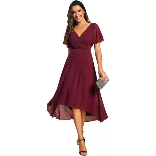 imageEverPretty Womens Summer Dress Chiffon VNeck Short Wedding Guest Dress with Ruffled Sleeves 01923Burgundy