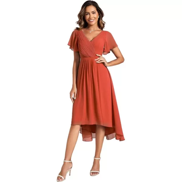 imageEverPretty Womens Summer Dress Chiffon VNeck Short Wedding Guest Dress with Ruffled Sleeves 01923Burnt Orange