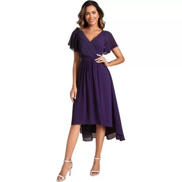 imageEverPretty Womens Summer Dress Chiffon VNeck Short Wedding Guest Dress with Ruffled Sleeves 01923Dark Purple