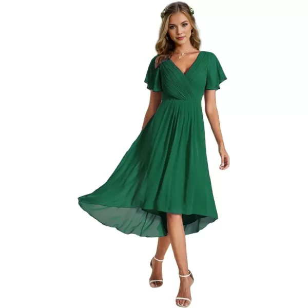 imageEverPretty Womens Summer Dress Chiffon VNeck Short Wedding Guest Dress with Ruffled Sleeves 01923Deep Green