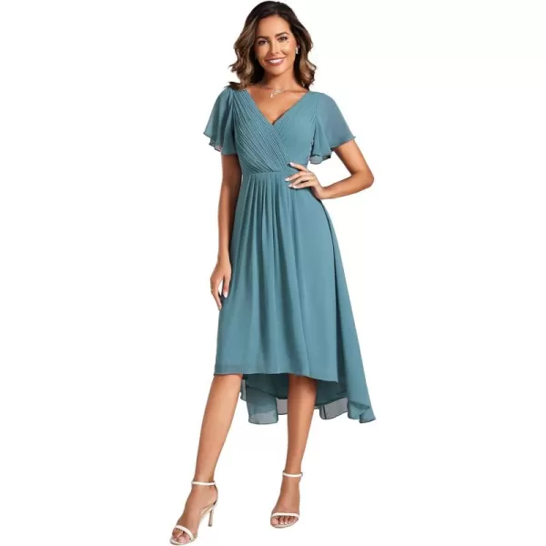 imageEverPretty Womens Summer Dress Chiffon VNeck Short Wedding Guest Dress with Ruffled Sleeves 01923Dusty Blue