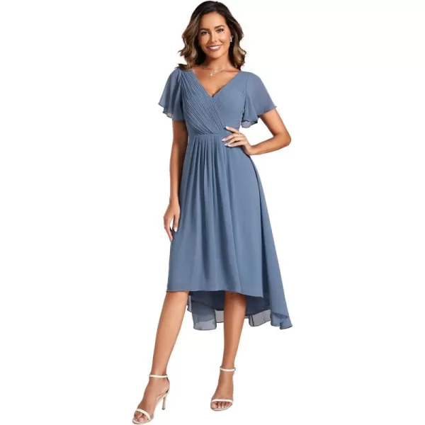 imageEverPretty Womens Summer Dress Chiffon VNeck Short Wedding Guest Dress with Ruffled Sleeves 01923Dusty Navy