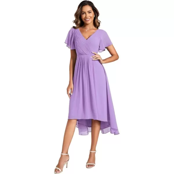 imageEverPretty Womens Summer Dress Chiffon VNeck Short Wedding Guest Dress with Ruffled Sleeves 01923Lavender