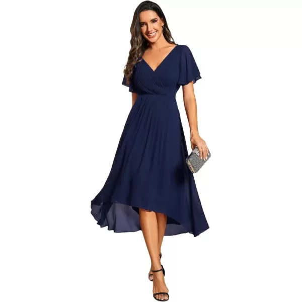 imageEverPretty Womens Summer Dress Chiffon VNeck Short Wedding Guest Dress with Ruffled Sleeves 01923Navy Blue