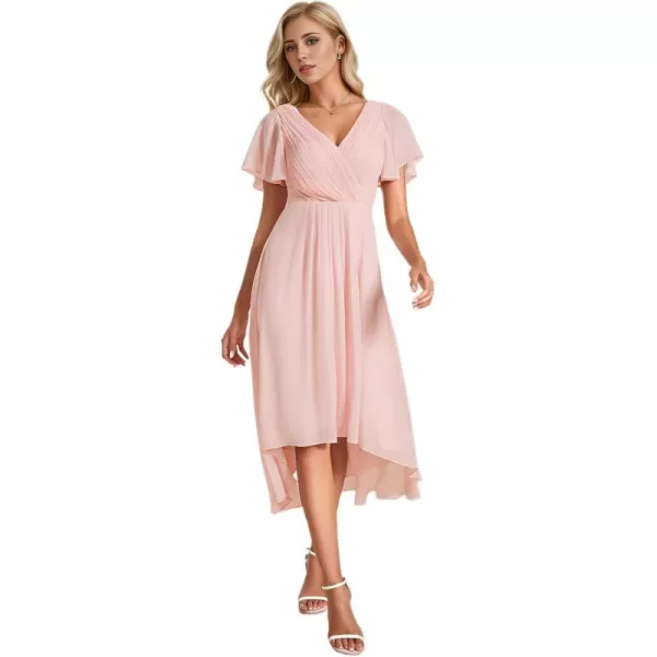 imageEverPretty Womens Summer Dress Chiffon VNeck Short Wedding Guest Dress with Ruffled Sleeves 01923Pink