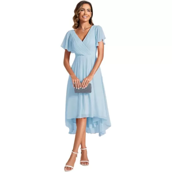 imageEverPretty Womens Summer Dress Chiffon VNeck Short Wedding Guest Dress with Ruffled Sleeves 01923Sky Blue