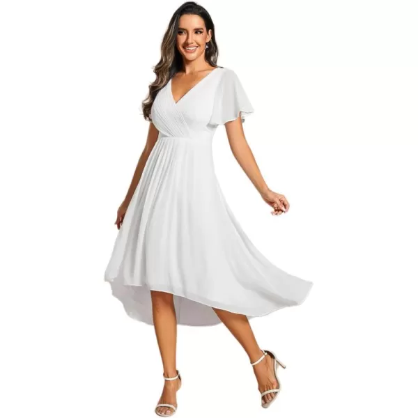 imageEverPretty Womens Summer Dress Chiffon VNeck Short Wedding Guest Dress with Ruffled Sleeves 01923White