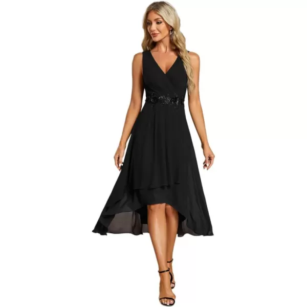 imageEverPretty Womens Summer High Low Sun Dress Sleeveless V Neck Flowy Ruched Chiffon Formal Dress for Wedding Guest 41926Black