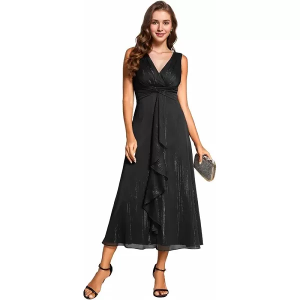 imageEverPretty Womens Summer Sleeveless Midi Length Pleated A Line Wedding Guest Dress 11977Black