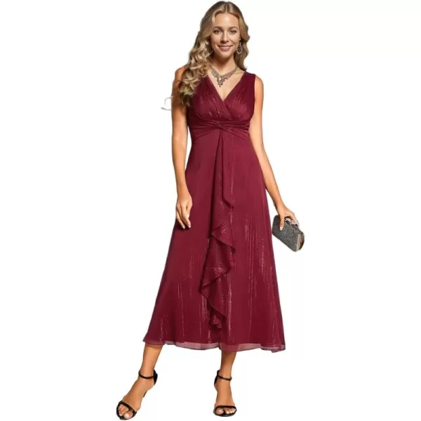 imageEverPretty Womens Summer Sleeveless Midi Length Pleated A Line Wedding Guest Dress 11977Burgundy