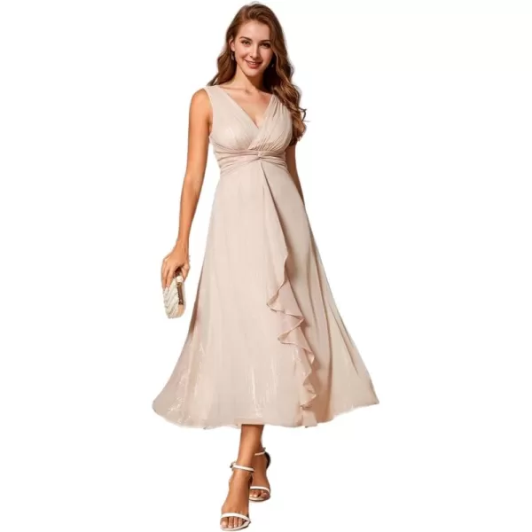 imageEverPretty Womens Summer Sleeveless Midi Length Pleated A Line Wedding Guest Dress 11977Champagne