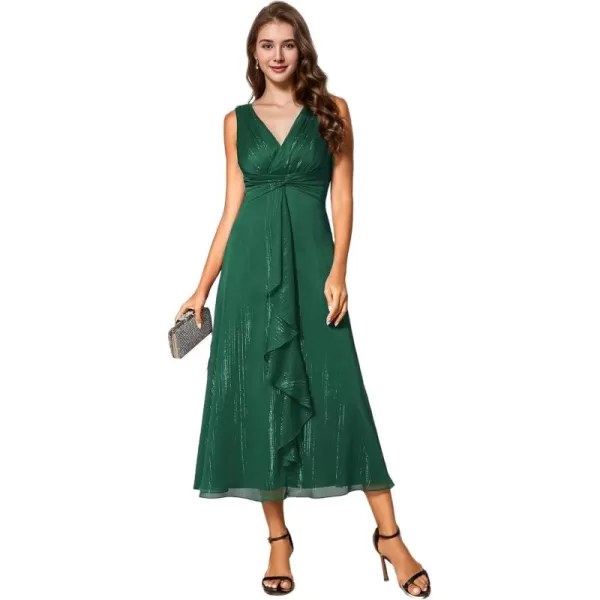 imageEverPretty Womens Summer Sleeveless Midi Length Pleated A Line Wedding Guest Dress 11977Dark Green