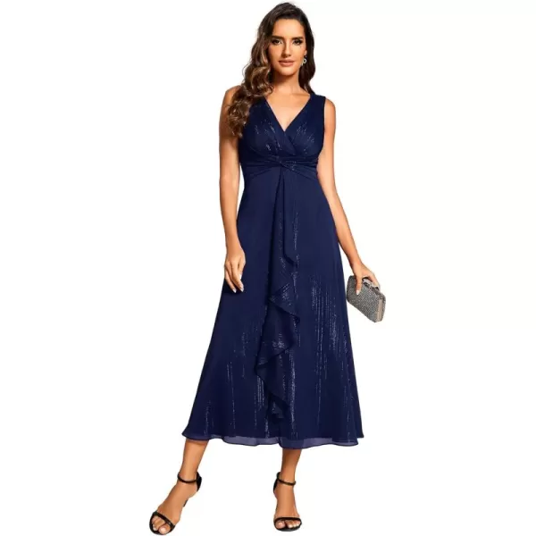 imageEverPretty Womens Summer Sleeveless Midi Length Pleated A Line Wedding Guest Dress 11977Navy Blue